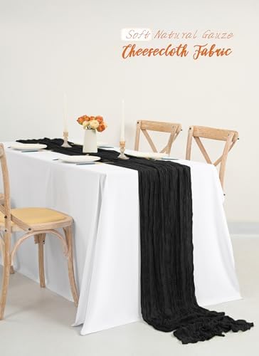 10 Pack Black Cheesecloth Table Runner Long,21.5 x 120 Inch