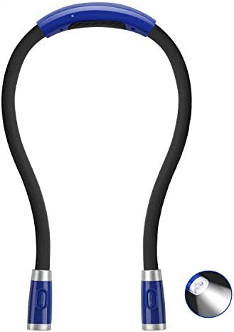 Rechargeable LED Book Light, Neck Hug Light Reading Lamp Relaxed Reading in Bed, 3 Brightness Levels, 2 Flexible Soft Silicone Arms Comfortable Wear. Perfect for Bookworms & Crafts, Blue