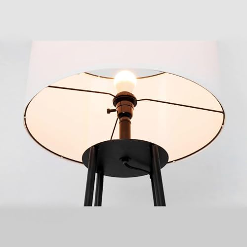 Living Room Lamp 62" Matte Finish 2 Wooden Shelves Cylindrical Shade Soft Lighting Standing Lamp for Bedroom Study Game Room Office Floor Lamp