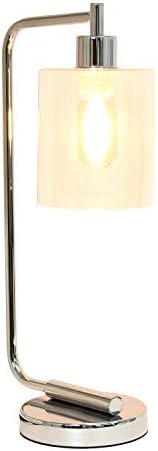 Simple Designs LD1036-CHR Bronson Antique Style Industrial Iron Lantern Desk Bedside Glass Shade Table Lamp, Chrome