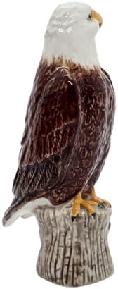WitnyStore Tiny 3½" Bald Eagle Bird On Stump Figurine - Miniature Hand Made Ceramic Birds of Prey Colorful Porcelain Feathered Animal Cute Decorative Figures Collectible Figurines Décor Gifts