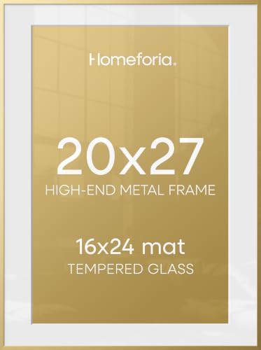 Homeforia 20x27 Gold Picture Frame, High-End Metal, 16x24 Mat, Glass