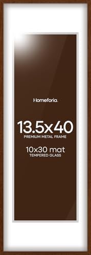 Homeforia 13.5x40 Brown Oak Picture Frame, High-End Wood, 10x30 Mat, Glass