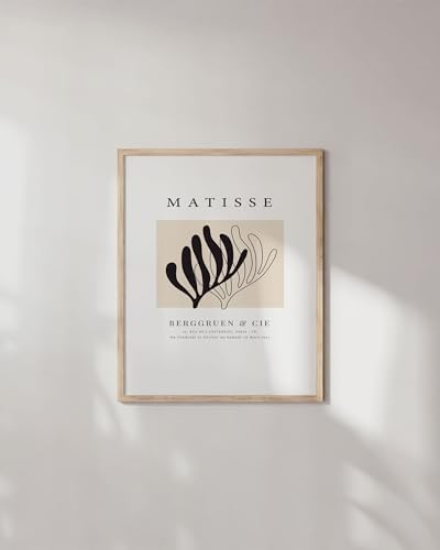 HAUS AND HUES Henri Matisse Paper Cutouts Poster - Art Exhibition Print, Matisse Poster, Abstract Black and White Leaf Matisse Painting (Beige Frame, 16x20)
