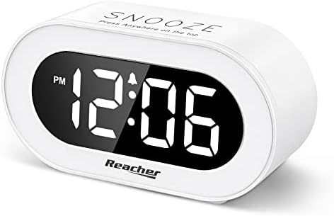 REACHER Small Dimmable LED Digital Alarm Clock with Snooze(White)