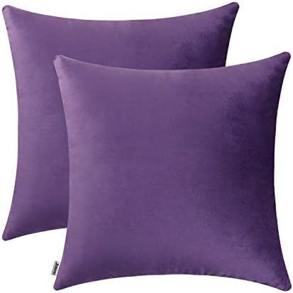 Jeneoo Comfy Soft Thick Velvet Throw Pillow Covers for Sofa Couch, Decorative Solid Square Cushion Cases for Bedroom Car (Eggplant Purple, 20 x 20 Inches, 2 Pieces)