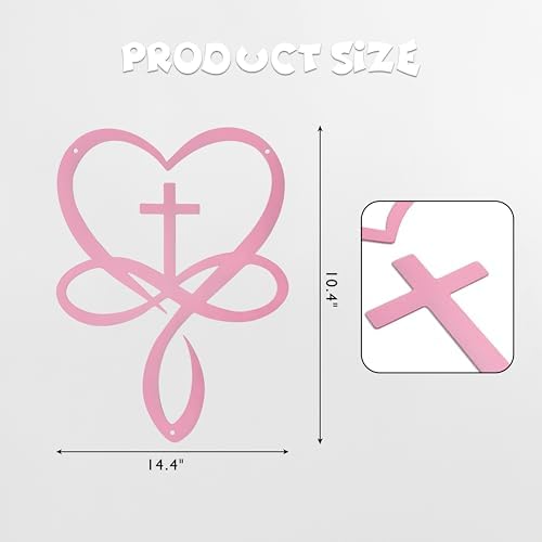 Natrlart Metal Infinity Heart Cross Wall Decor, Unique Cross Decorative Wall Art, Heart And Love Sign Wall Plaques, Love Gift For Adult Home Wedding Decor Room Bedroom Living Room Decoration（Pink
