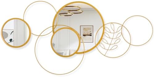 Golden Wall Mirror Set, Wall Mounted Metal Circle Mirror Set Modern Round Decorative Mirrors for Living Room Bedroom Bathroom Entryway 20x40 Inch Home Decor
