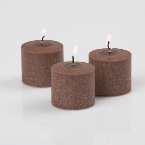 Set of 72 Brown Cinnamon Bun Scented Richland Votive Candles and 72 Clear Glass Eastland Votive Holders