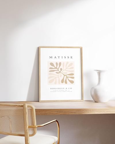 HAUS AND HUES Henri Matisse Wall Art Exhibition Poster - Matisse Paper Cutouts, Abstract Wall Art, Aesthetic Modern Poster, Colorful Matisse Cutout Flower (Beige Frame, 16x20)