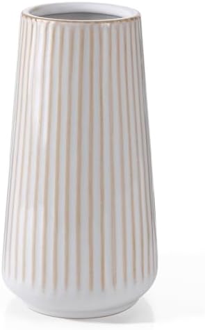 Ceramic Vase, GUKJOB Small Cute Flower Vase for Pampas Grass, Home, Living Room, Dining Table, Farmhouse, Office Decor, Bedroom, Table, and Kitchen Shelf (Yellow Ribbed)