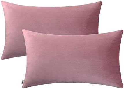 Jeneoo Comfy Decor Velvet Throw Pillow Covers for Home Sofa Decorative Lumbar Couch Cushion Cases (12 x 20 Inches, Dusty Rose)