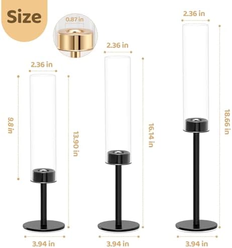 Black Hurricane Glass Candle Holders Set of 6 Tall Taper Candlestick Holder