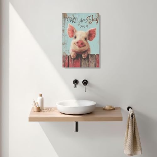 Farmhouse Pig Wall Decor Funny Pig Canvas Wall Art Rustic Pictures Painting Vintage Farm Animal Home Decoration Artwork Framed Gifts for Women Girl Living Room Bedroom Bathroom Office 16"x24"