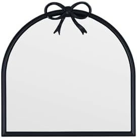 9.8-inch x 9.8-inch Arched Plastic wall Mirror with Bow at top, Modern Decorative Mirror, Small Arched wall Mirror Suitable for entryways and hallways (Black, 9.8x9.8 inch)