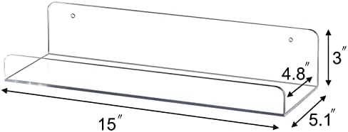 Sooyee 6 Pack Floating Shelves,15 Inch Acrylic Shelves Floating Bookshelf,Funko Pop Display Shelf, Invisible Picture Ledge Wall Mounted Shelves,Clear Shelves