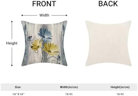 Baby Blue Yellow Floral Pillow Covers 18 x 18 Inch Set of 2 Daisy Floral Butterfly Decorative Throw Pillow Covers Linen Rustic Farmhouse Cushion Cases for Home Sofa Couch Living Room Decor