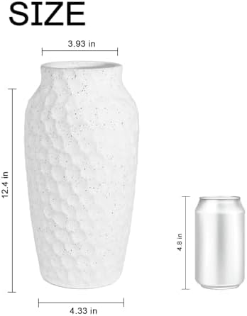 12.4 Inch Large White Textured Ceramic Tall Vase for Rustic Home Decor | For dried flowers and pampas grass on tables, shelves and living room displays