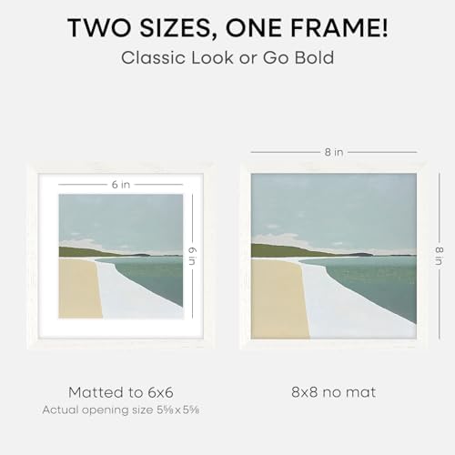 Homeforia 8x8 White Oak Picture Frame, High-End Wood, 6x6 Mat, Glass