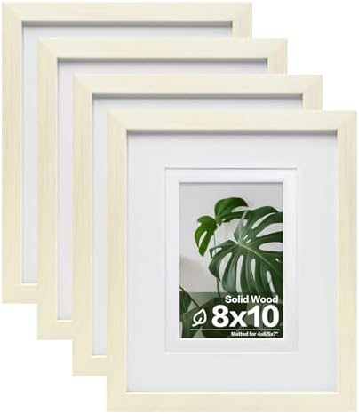 Egofine 8x10 Picture Frames Set of 4, Made of Solid Wood Covered by Plexiglass 4x6 and 5x7 with Mat or 8x10 without Mat, for Table Top Display and Wall Mounting Photo Frame Beige