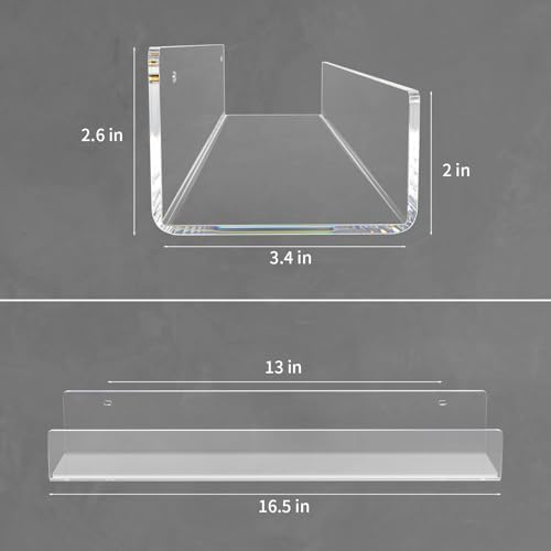 NIUBEE 16.5” Acrylic Floating Bookshelves for Kids Wall Shelves 2 Packs