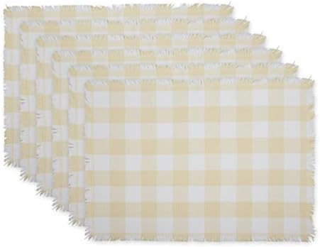DII Fringed Check Tabletop, Placemat Set, 13x19, Natural, 6 Count