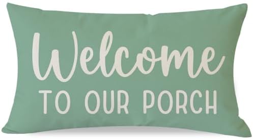 PANDICORN Outdoor Pillow Covers 12x20 Welcome to Our Porch Eucalyptus Green