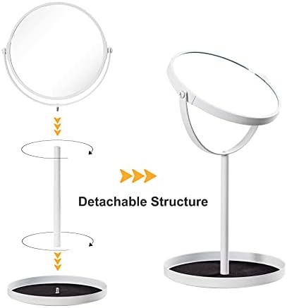 Ettori Makeup Mirror Dual Sided Vanity Mirror, 1X and 5X Magnification, 360 Swivel Round Mirror, Tabletop Mounting, No Light, White