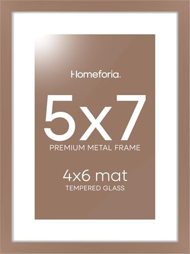 Homeforia 5x7 Mocha Picture Frame, High-End Metal, 4x6 Mat, Glass