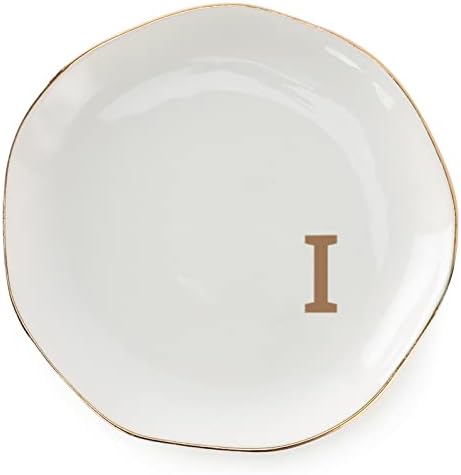 Initials Ring Dish Jewery Tray with Personalized I-Monogrammed Gifts Wedding Engagement for Women Friends sister,Ceramic White