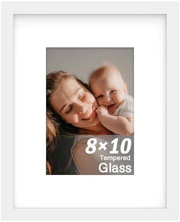 An&He 8 x 10 Picture Frame, 1Pack, White Photo Frames, Wooden Frame with High Definition Tempered Glass for Wall and Tabletop Display