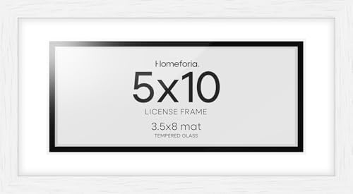 Homeforia 5x10 Black Oak License Frame, High-End Wood, 3.5x8 Mat, Glass