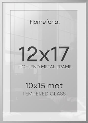 Homeforia 12x17 Silver Picture Frame, High-End Metal, 10x15 Mat, Glass