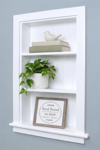 14x24 Aiden Recessed Wall Niche Medicine Cabinet Replacement, in The Wall Bathroom Cabinet Insert Shelf/Shelves, Made in North America, Real Wood, NO MDF, Beadboard, White