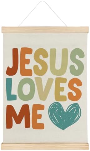 SereneHanctuary Christian Kids Wall Art, Bible Verses Wall Decor,Jesus Loves Me Poster Hanger Frame for Bedroom Nursery Kids Toddler Room Decor,12X16Inches