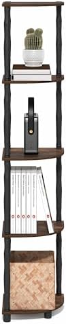 Furinno Turn-N-Tube Storage Shelves, 5-Tier Corner Book Shelf, Standing Corner Shelf, Toolless Open Shelves, Classic Tubes, for Organization and Storage, Living Room, Home Office, Amber Pine
