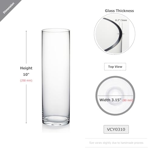 WGVI Quality Thick Weighted Clear Cylinder Glass Vases, 3" W x 10" H, Flower Bud Vase Skinny Narrow Floral Bouquet Container Centerpieces Tabletop Pen Brush Holder, Bulk Wholesale, 18 Pieces