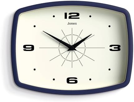 JONES CLOCKS® Movie wall Clock | Rectangular Retro Clock | 10" | Blue | Cool mid-Century Designer Look for Kitchen, Living Room or Office