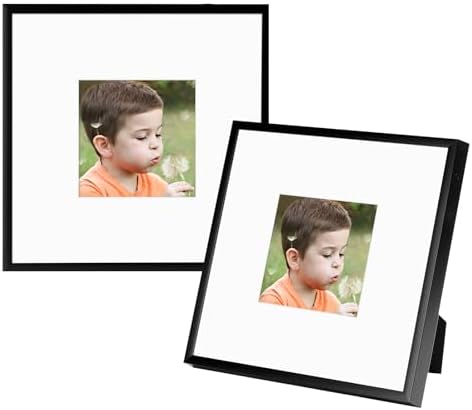 Frametory 2 Pack 8x8 Aluminum Frame with Mat for 4x4 Photo, Black