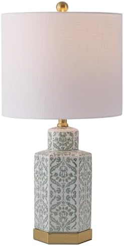 JONATHAN Y Diana 23.5" Green & White Floral Ceramic Table Lamp, Brass Base