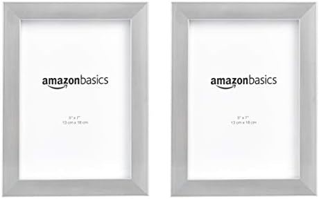 Amazon Basics Rectangular Photo Picture Frame Set, 5" x 7", Wall Hanging or Tabletop Display, Real Glass, Nickel, 2-Pack