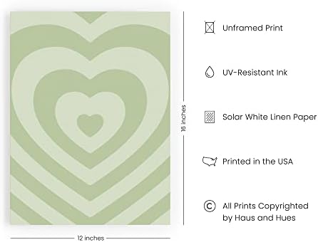 HAUS AND HUES Sage Green Wall Decor – Aesthetic Heart Posters, Cute Teen Room Art, Dark Green Wall Prints for Bedroom or Dorm (Unframed, 12" x 16")