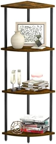 SRIWATANA 42.9" 4-Tier Corner Shelf Stand, Tall Standing Wood Display Unit