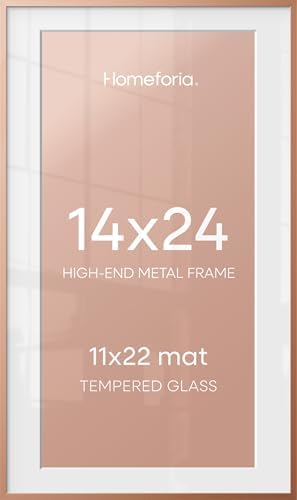 Homeforia 14x24 Rose Picture Frame, High-End Metal, 11x22 Mat, Glass