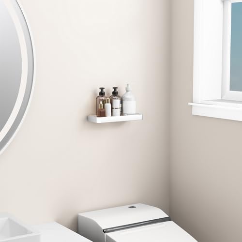 Danpoo 12-Inch Wall Shelf, Clear Tempered Glass with Matte Silver Aluminum Frame – Versatile Floating Bathroom Organizer