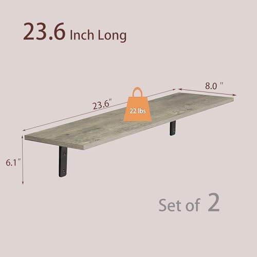 DINZI LVJ Long Wall Shelves, 23.6Inch Wooden Wall Mounted Shelves, Set of 2