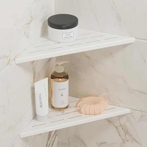 Neodrain 10 Inch White Corner Wall Shelf for Tile Wall Insert, Set of 2