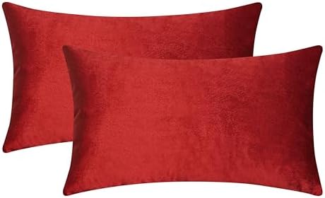 Home Brilliant Red Pillow Covers Lumbar Pillow Cover 12 x 20 Velvet Rectangle Pillow Covers for Couch Sofa Bed, Set of 2, 12x20, Ruby Red