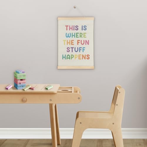SereneHanctuary Boho Classroom Wall Art, Kids Playroom Wall Decor, This Is Where the Fun Stuff Happens Colorful Poster Hanger Frame for Toddler Kids Room Nursery Playroom Decor, 12x16 Inch