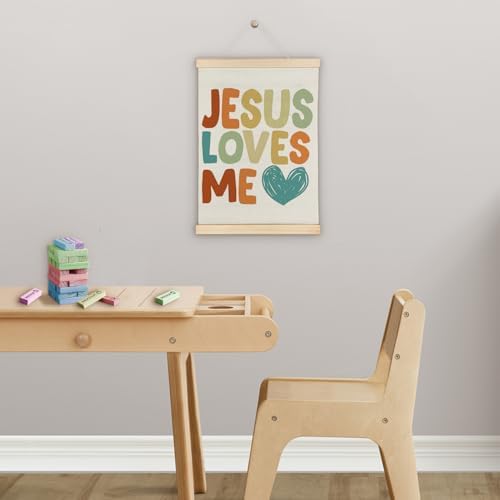 SereneHanctuary Christian Kids Wall Art, Bible Verses Wall Decor,Jesus Loves Me Poster Hanger Frame for Bedroom Nursery Kids Toddler Room Decor,12X16Inches